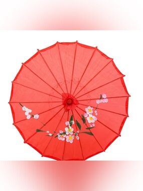 Red Floral Paper Parasol
